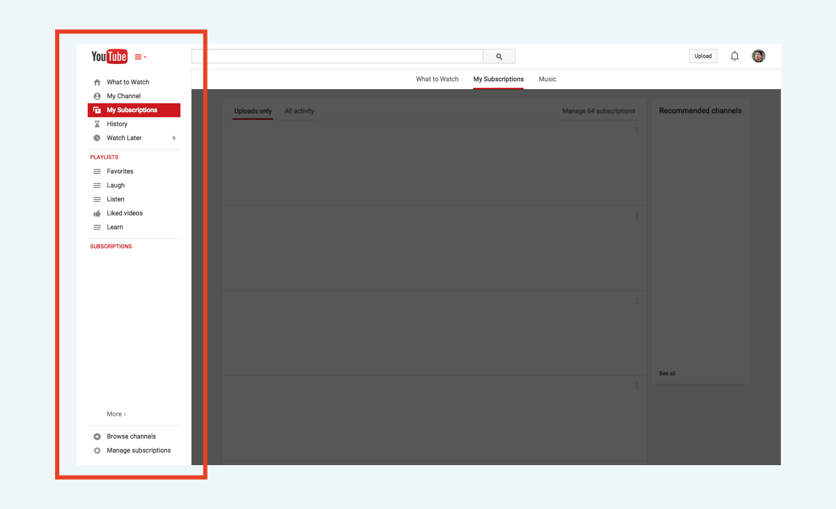 YouTube with fixed sidebar